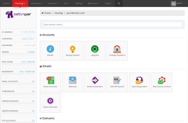 Hostinger Interface Administration hPanel