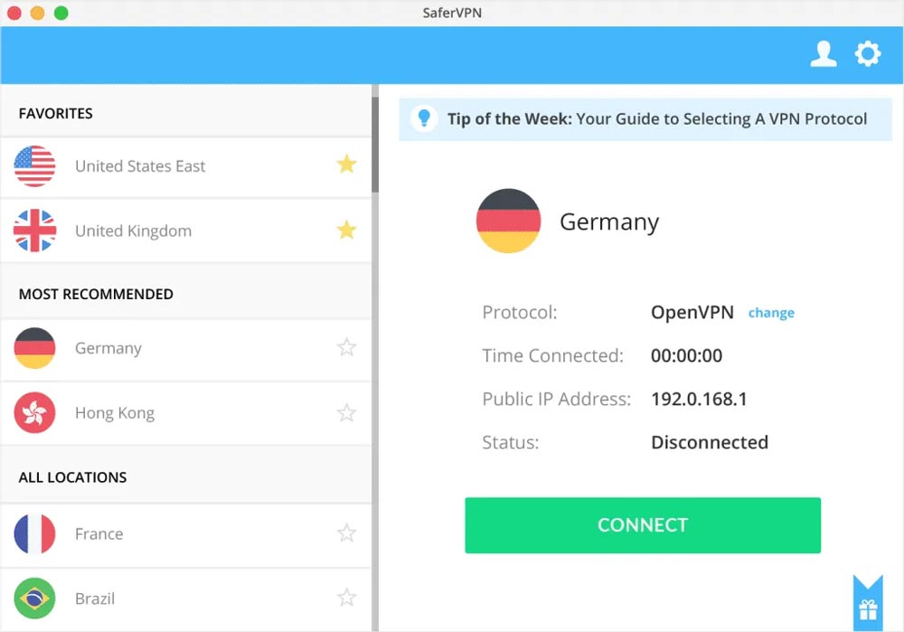 Interface SaferVPN Mac