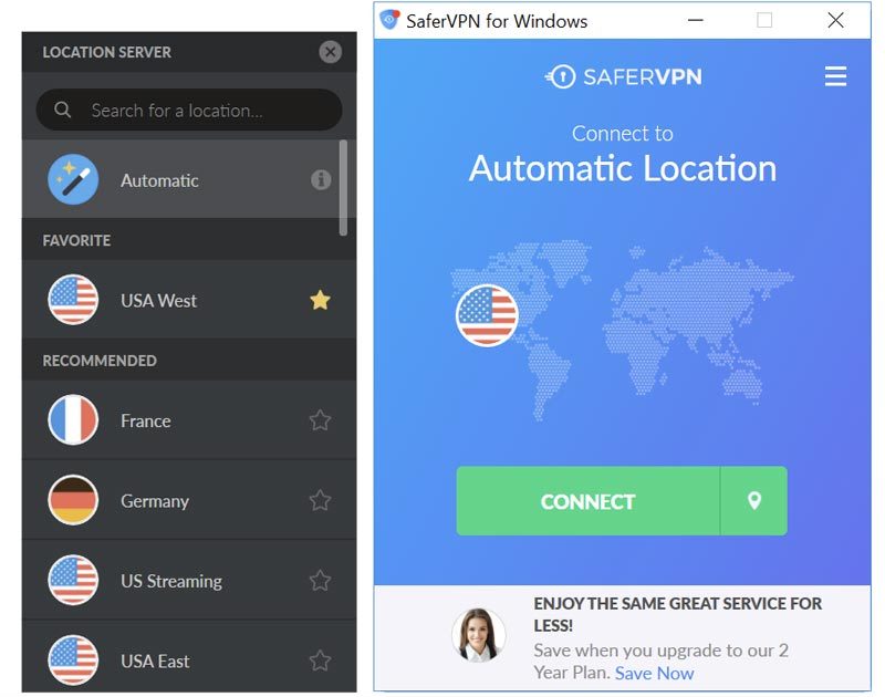 Interface SaferVPN Windows