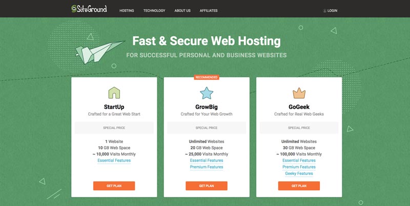 SiteGround Hébergement Web Mutualisé