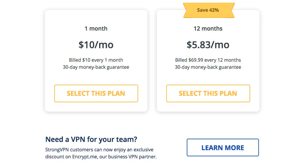 StrongVPN prix abonnements