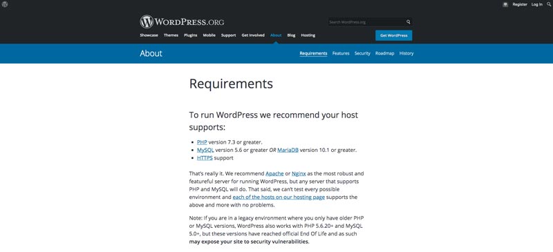 Configuration minimale WordPress