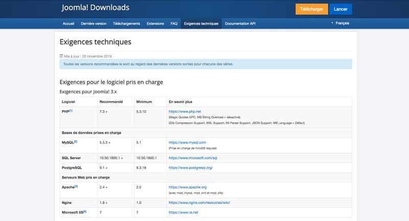 Configuration Minimale Joomla