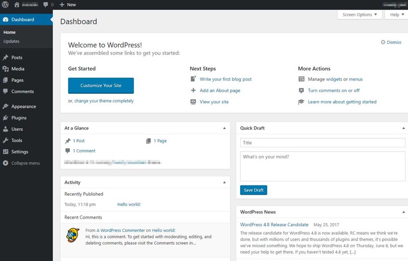 WordPress Panneau Administration